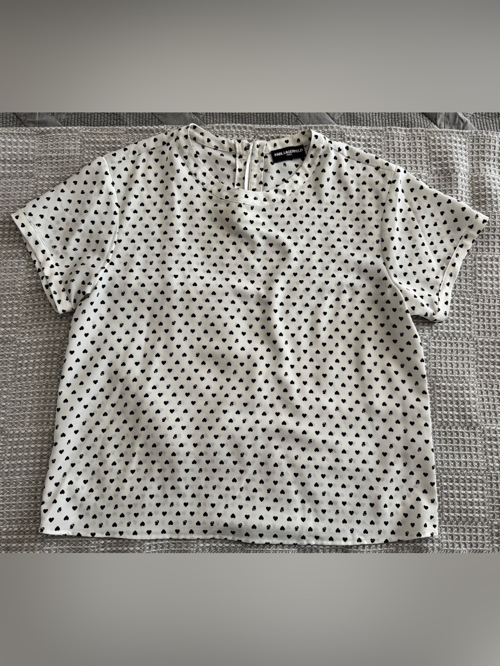White Short Sleeve Top with Black Hearts